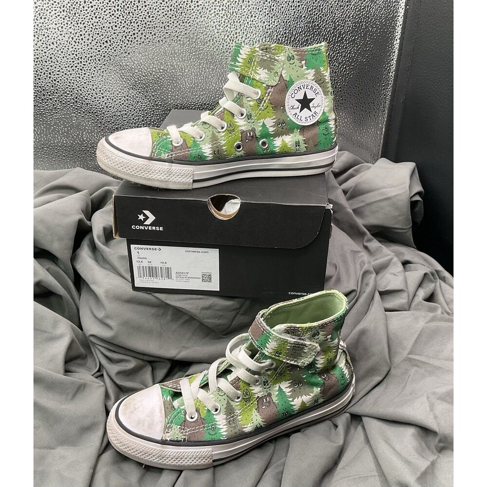 CONVERSE A03317F CT ALL STAR 1V White/Aloe GREEN/Green Hi Top Size 1 Youth‎